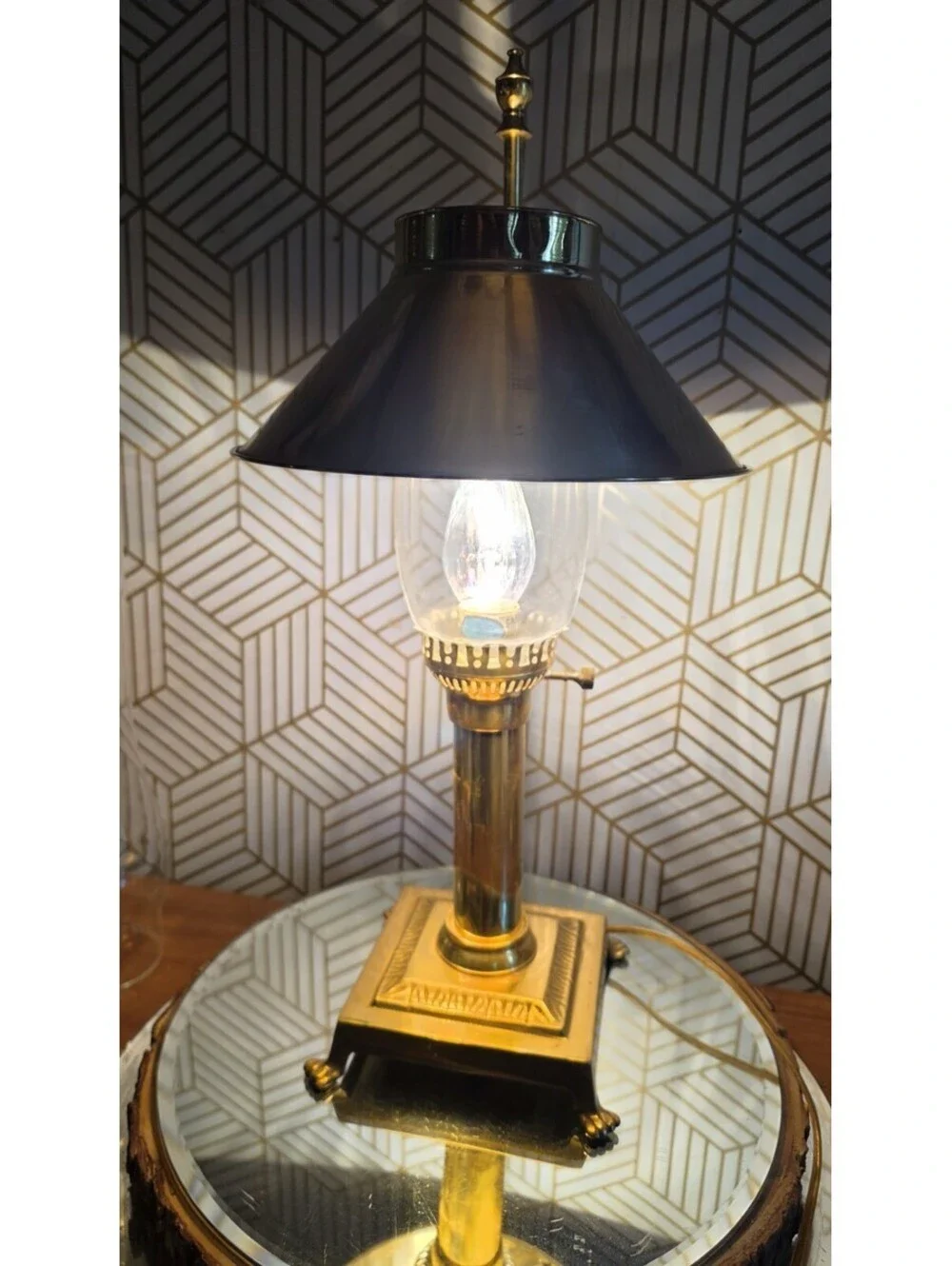 Vintage Paris Istanbul Orient Express Brass & Glass Clawfoot Lamp Adjustable